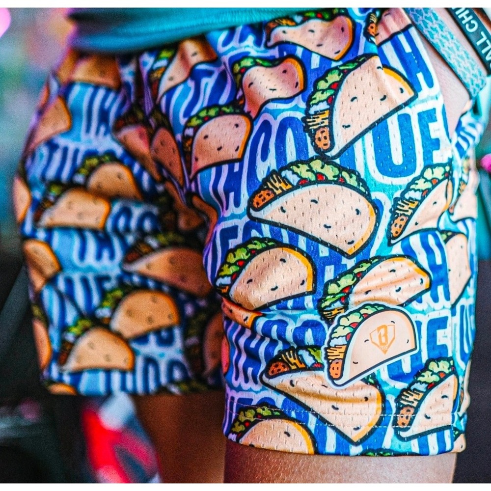 BL101 Apparel Mens Taco Tuesday Mesh Shorts Blue Teal All Over Print Size Small